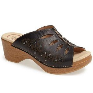DANSKO SHERI Black Leather Studded Slide Sandal 42